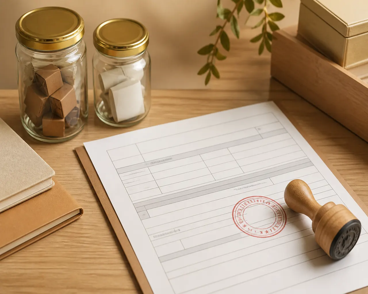 Customs documents with stamp beside glass jars, handled by the seller under DDP