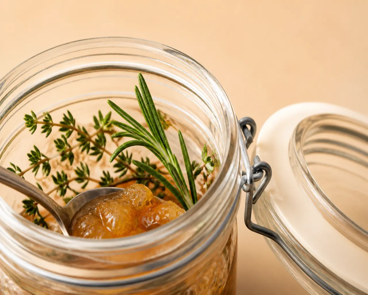 Open glass jar with airtight seal lid showing how glass keeps food fresher
